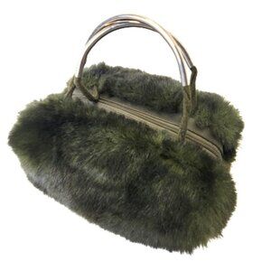 Green Fuzzy Faux Fur Rectangular Handbag